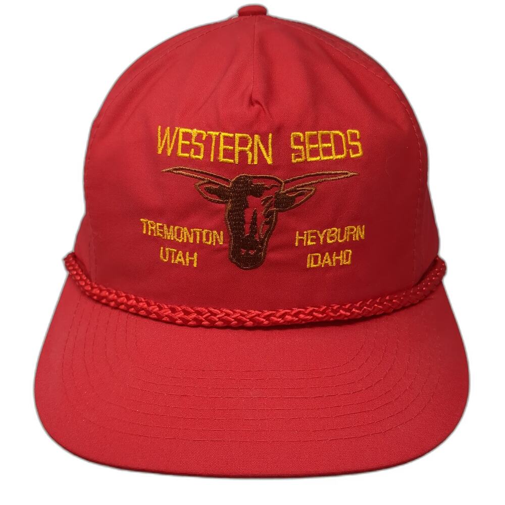 Head To Toe 5 Panel Red One Size Western Seeds Longhorn Rope Brim Utah Idaho hat
